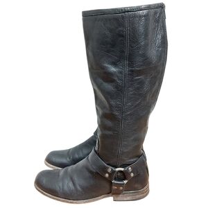 Frye Black Leather Over-the-Knee Harness Boots